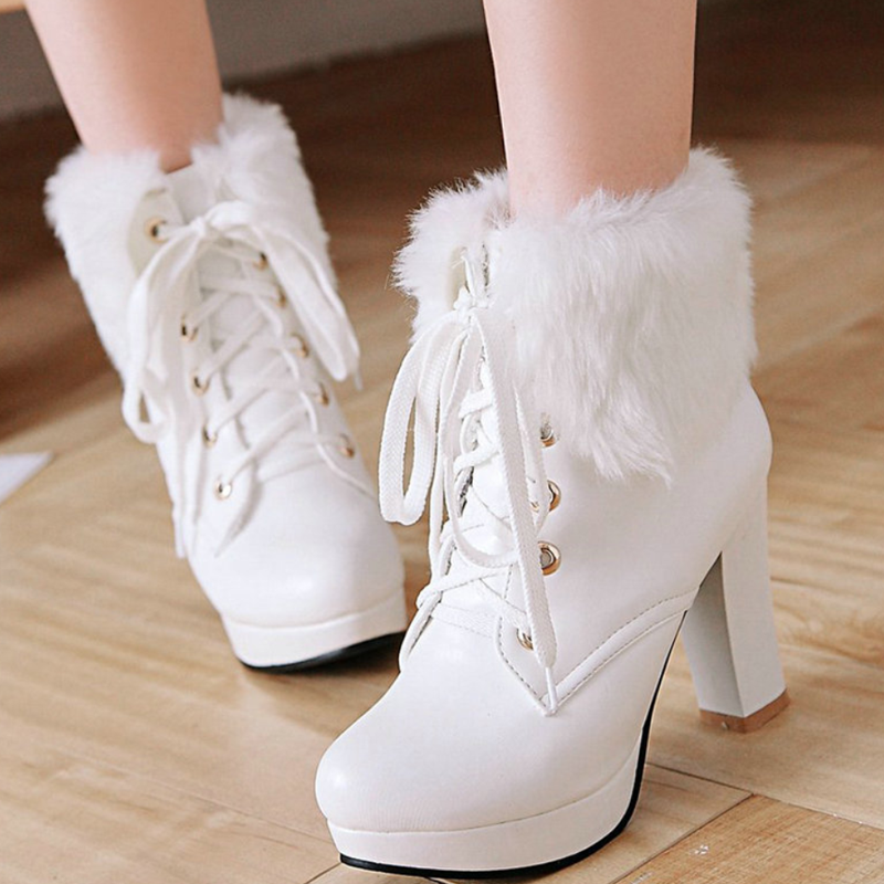fluffy lace up heels