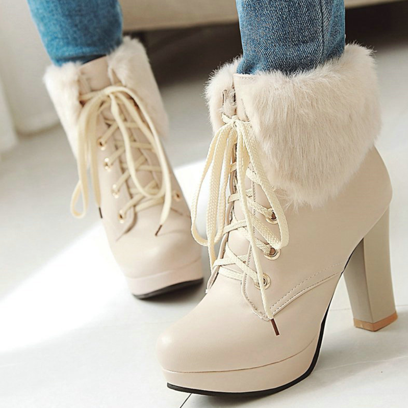 fluffy lace up heels