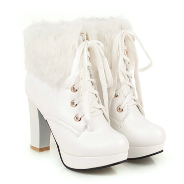 white fluffy high heels