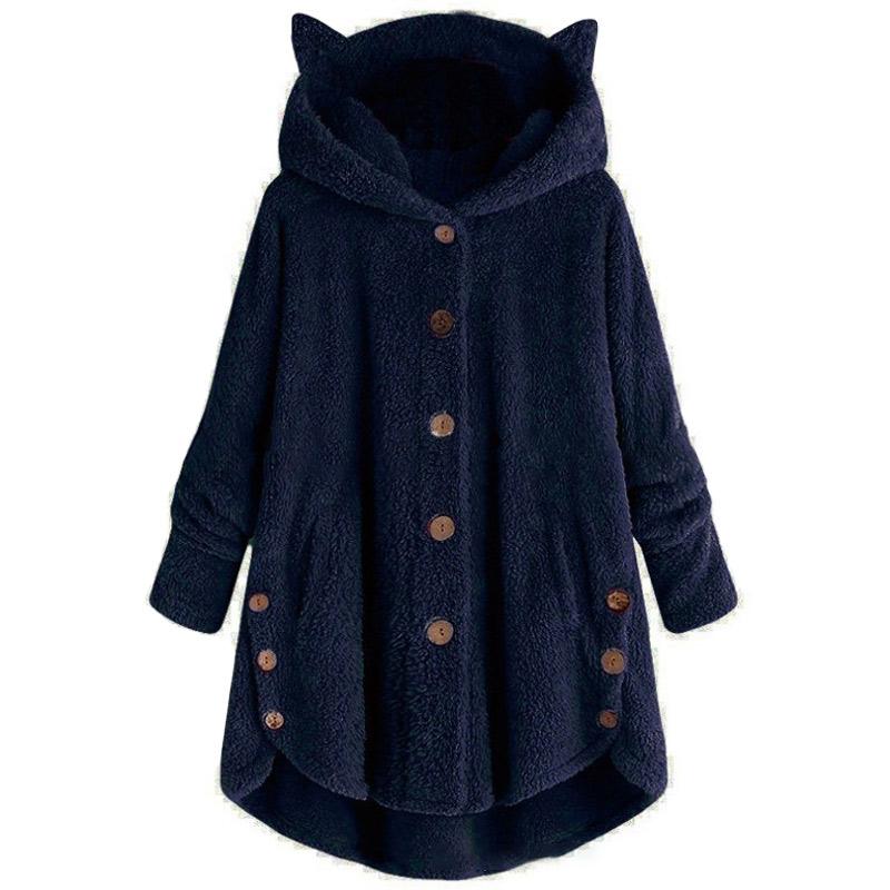 Kitty Ear Button Irregular Hooded Sweatshirt