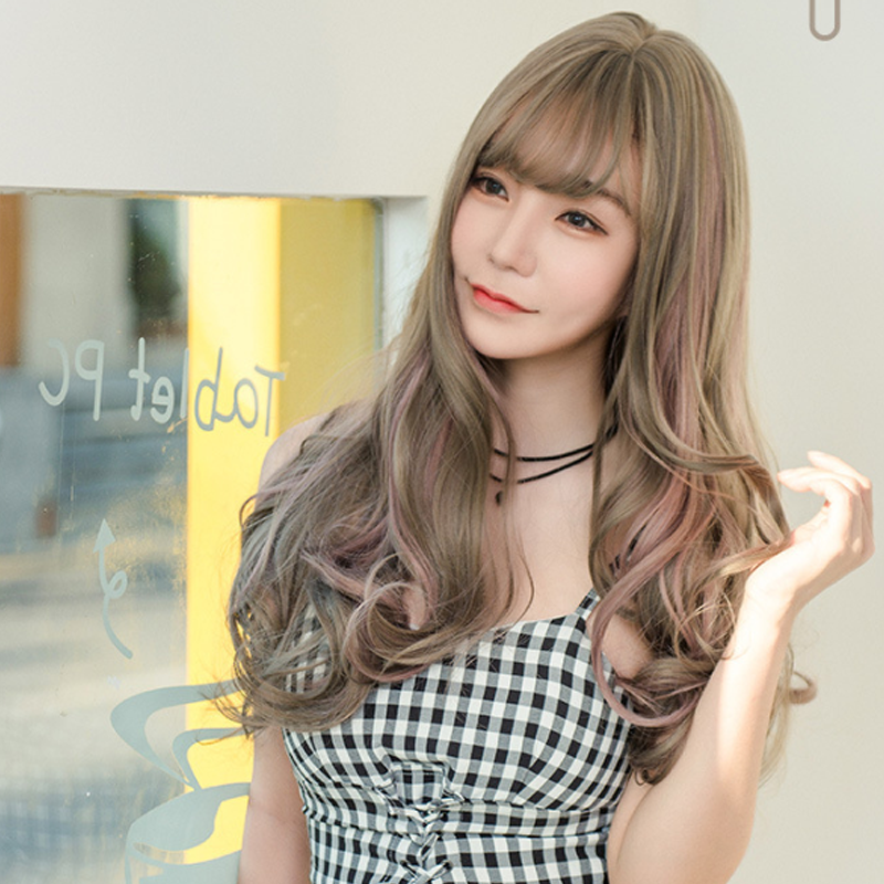 Grey Long Curly Hair Highlight Wig