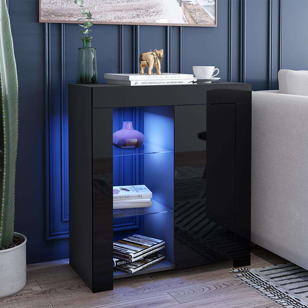 Black High Gloss Front and Matt LED Light Cabinet - Fit You