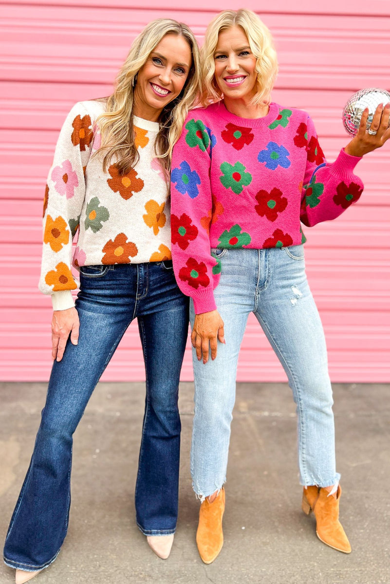 Hot Pink Floral Ribbed Hem Sweater – Shop Style Your Senses