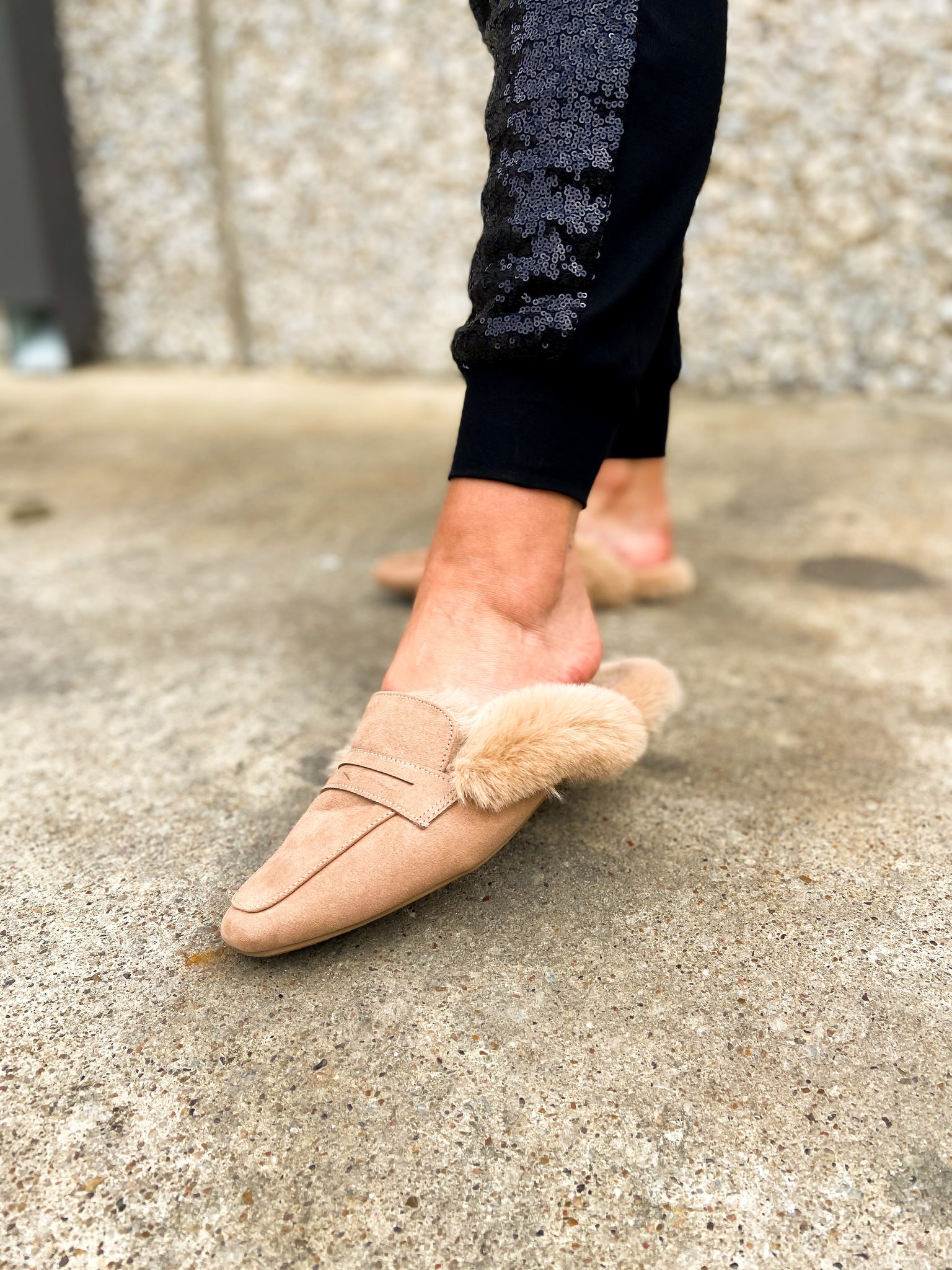 faux fur lined mules