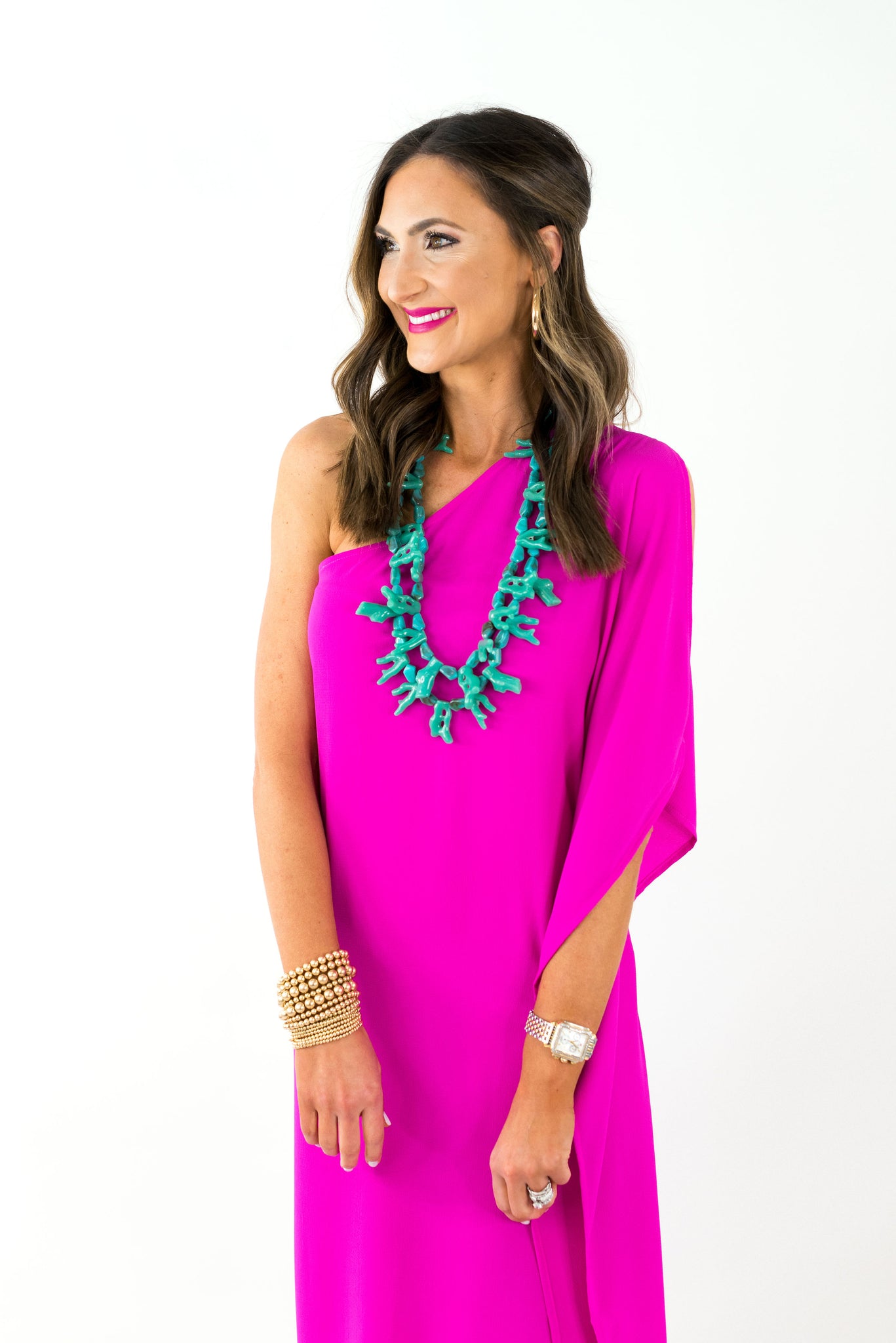 pink one shoulder maxi dress