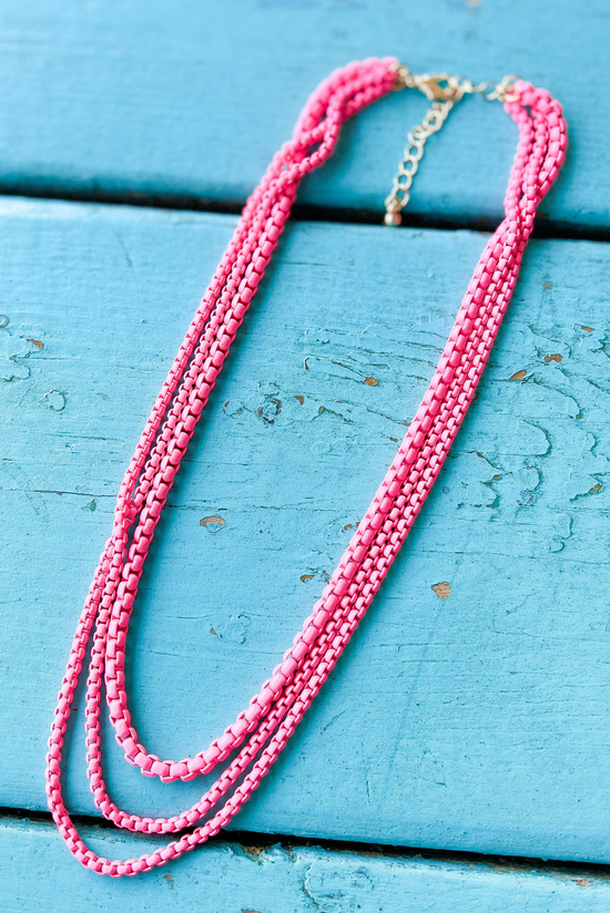 Neon Pink Cable Chain Triple Layer Necklace