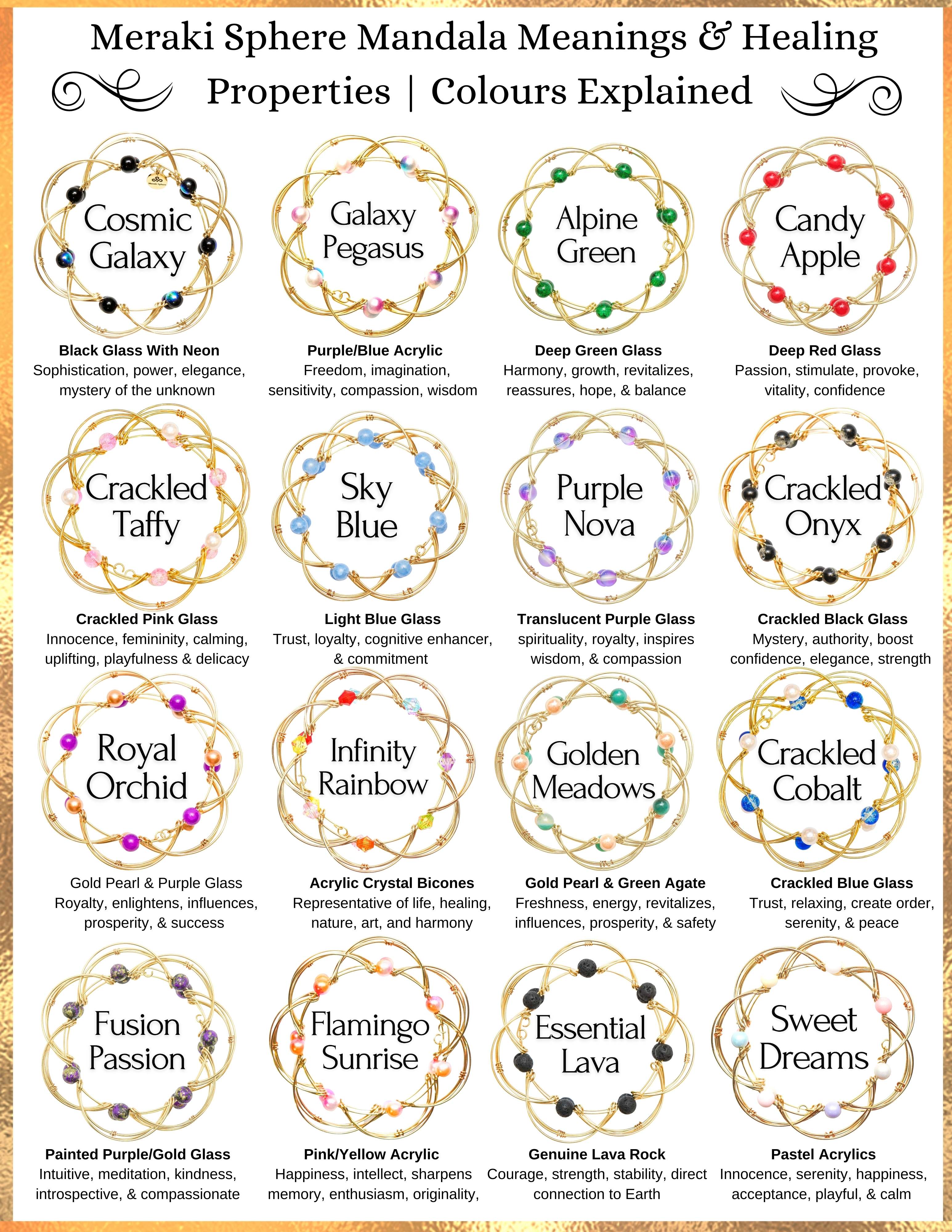 Meraki Sphere Wire Mandala Flower Bead Meanings & Spiritual Healing Properties, Colour Chart Detail Properties For Healing, Mediation, Self-Regulation, Beads Explained, Colour Meanings For Wire Fidget Toy