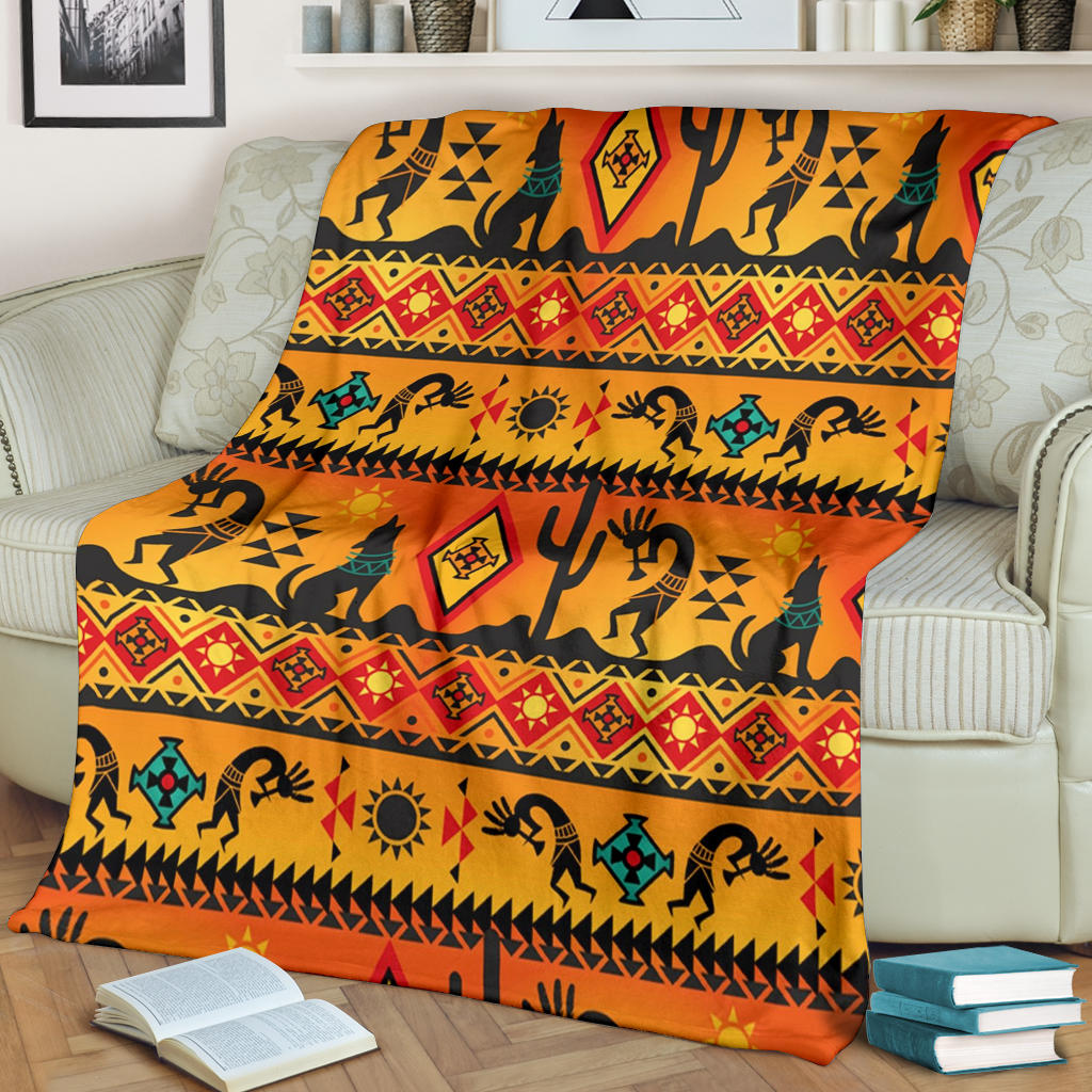 Kokopelli Myth Yellow Native American Premium Blanket – ProudThunderbird