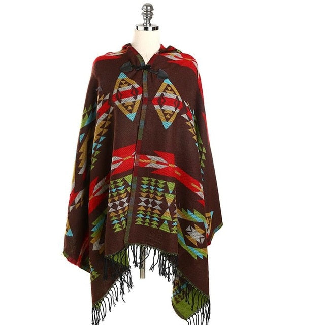 Fashion Hooded Hat Tassel Knitted Native American Ponchos ...