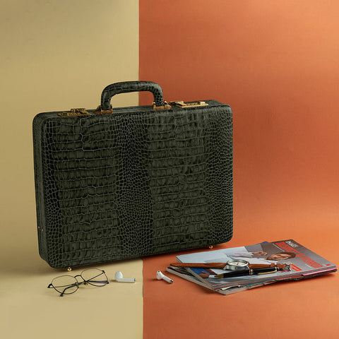 RUVIDO DOUBLE LOCK LEATHER ATTACHÉ BRIEFCASE