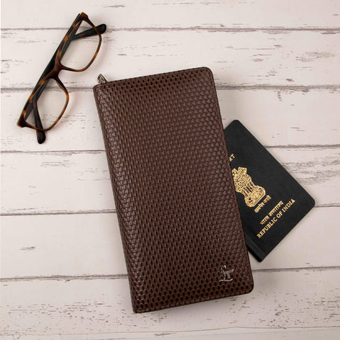 FULL ZIP PASSPORT TRAVEL WALLET FOR MEN | 100% GENUINE LEATHER | COLOR: BROWN & CHERRY