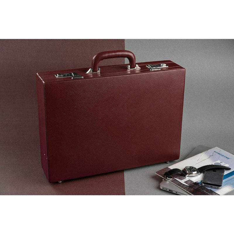 Expandable Leather Briefcase Double Lock in cherry