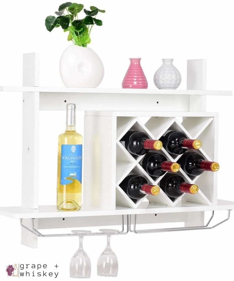 Grape And Whiskey Wall Mount Wine Rack W Glass Holder Storage