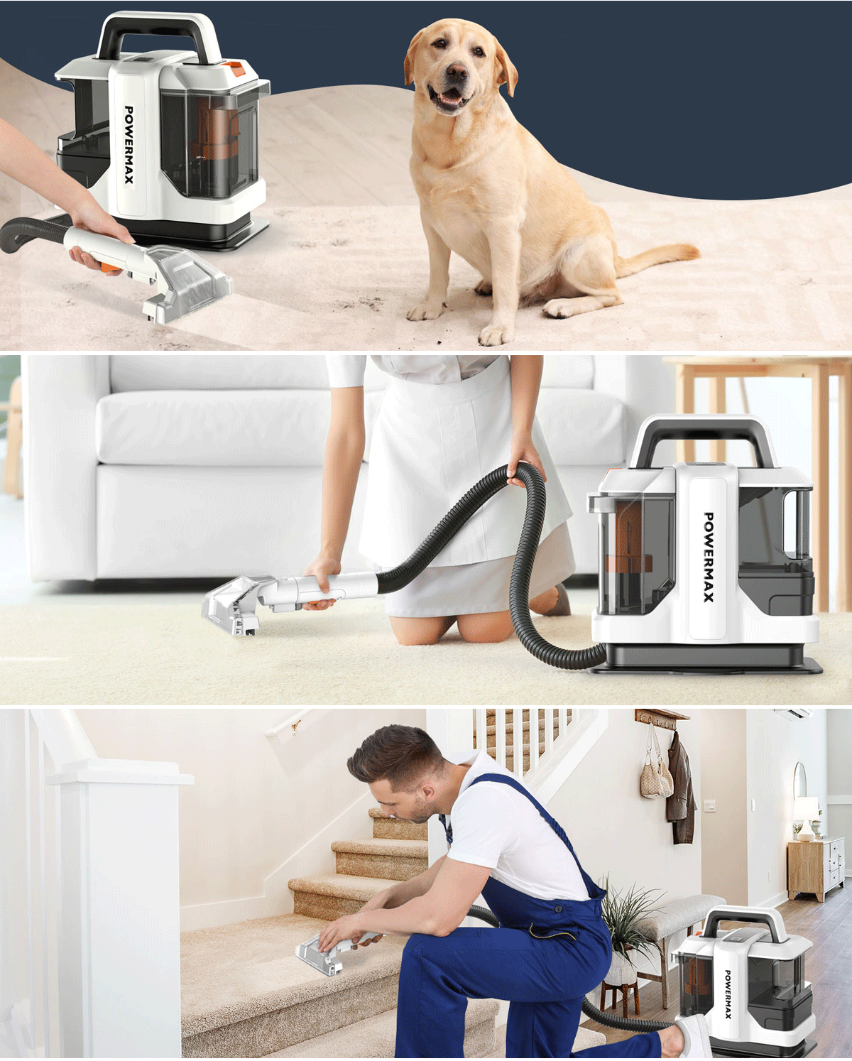 Kézi szőnyegtisztító 750/450 W-os ponttisztító 11/15 kPa kanapéfüggöny spray-szívó integrált géphez