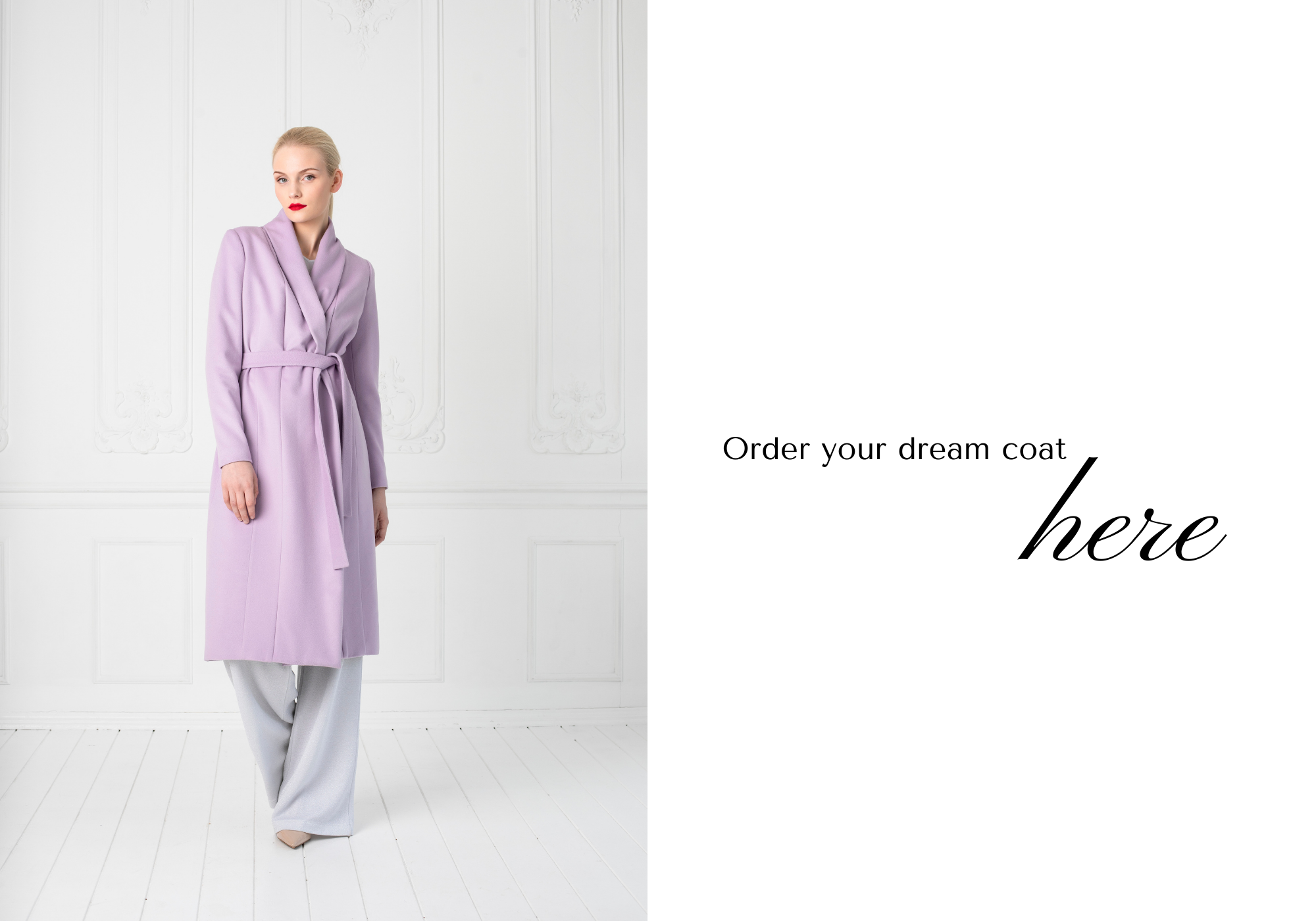 woman wearing a lilac cashmere coat