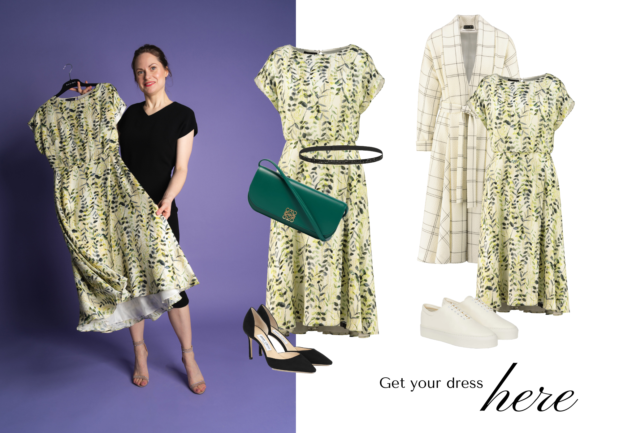 Olive pattern silk summer dress for women with styling options
