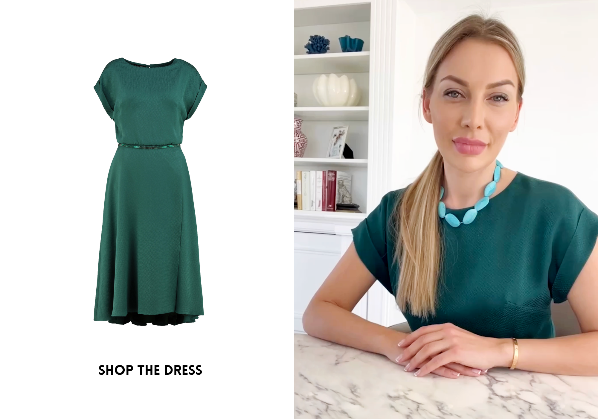 Anna Bey wearing green dress