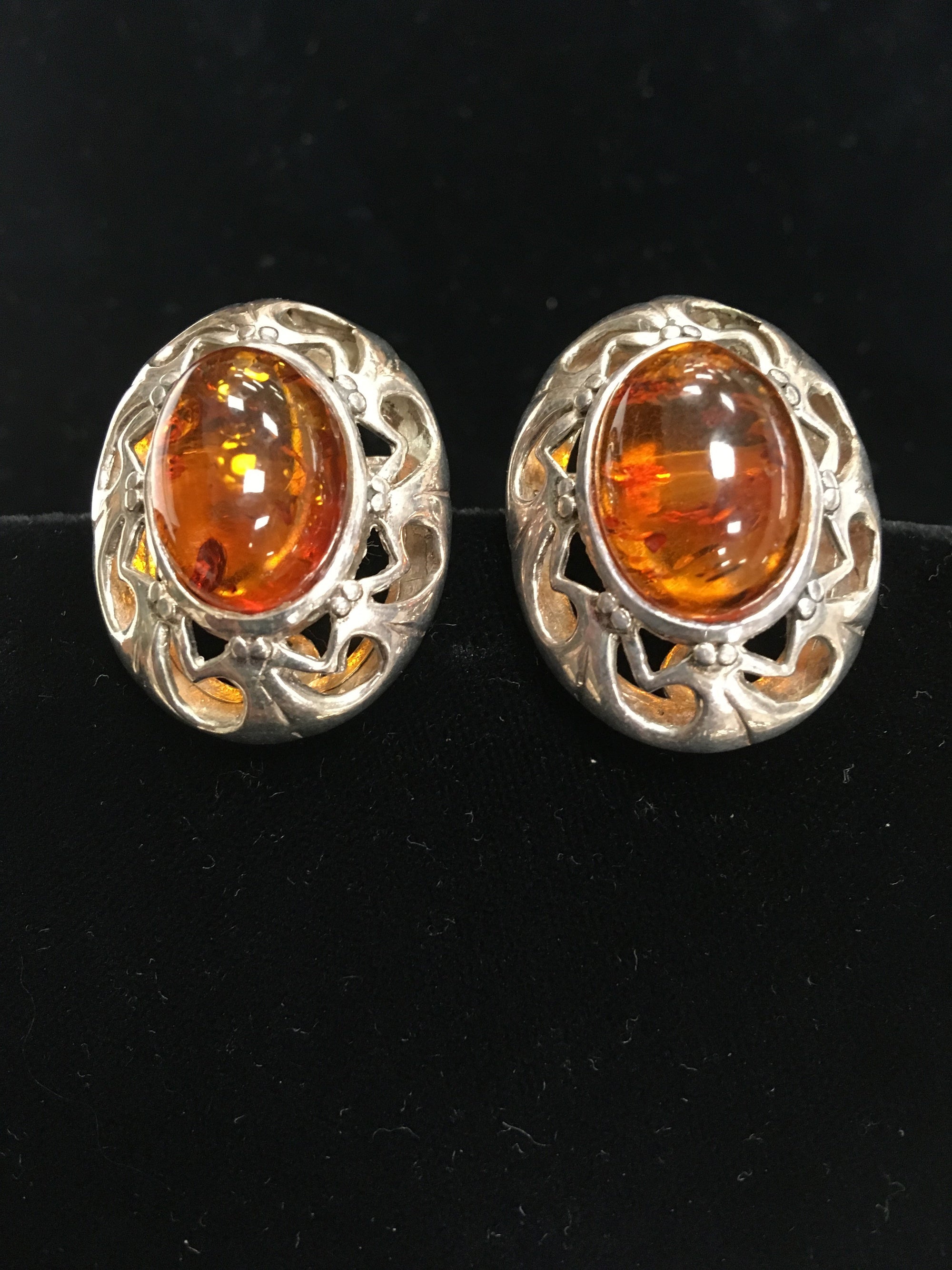 Genuine Amber and Sterling Silver Clip on Earrings - Dovetails llc