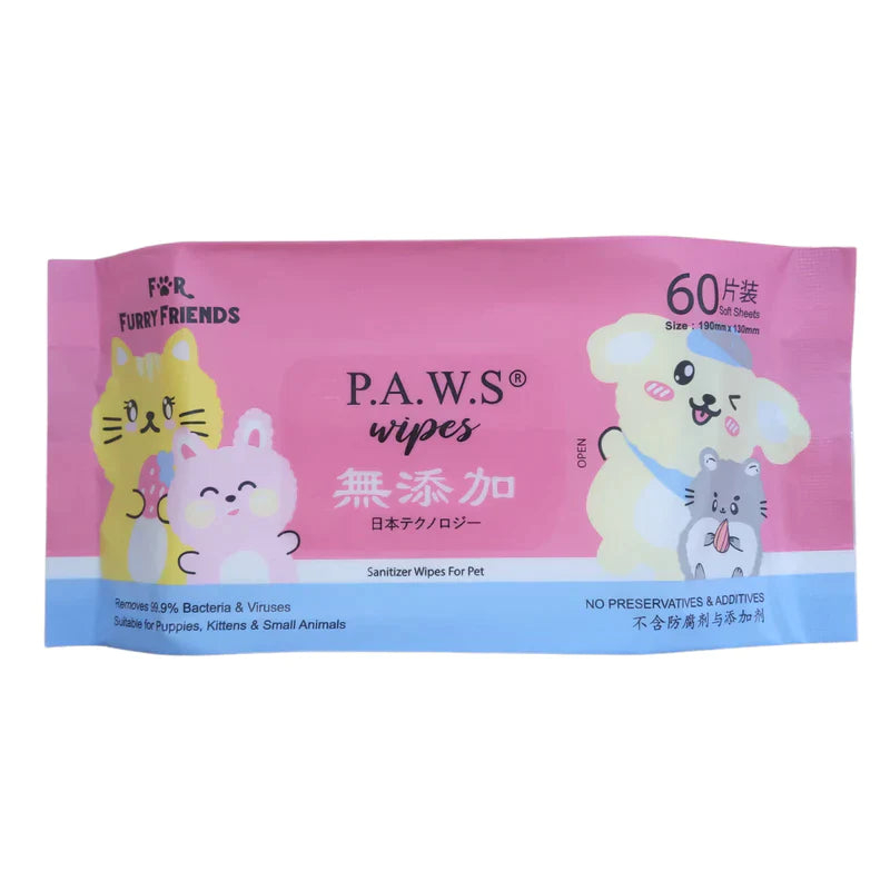 For Furry Friends Pet's Activated Water Sanitizer (P.A.W.S) Travel Wipes 60 Sheets X10 Packs