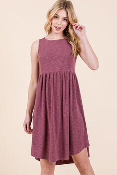 H7 "Sweet Moment" Babydoll Sleeveless Dress- Burgundy