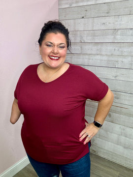 "Keep It Going" Burgundy V Neck Top