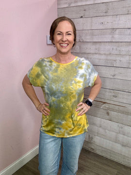 "Living The Life" Yellow Tie Dye Top