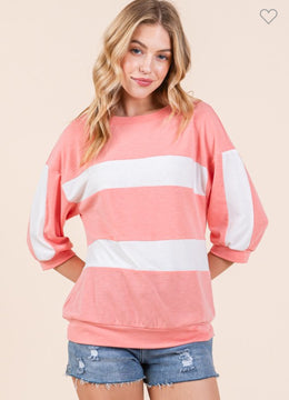 "Love At Last" Coral Colorblock Top