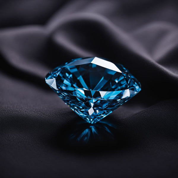 A blue diamond displayed in various styles and vibrant settings.