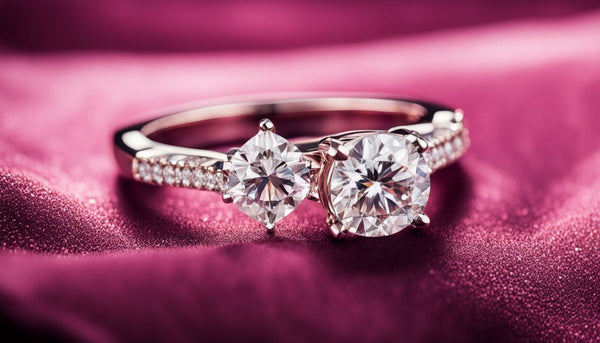 A close-up shot of a diamond engagement ring on a velvet background.