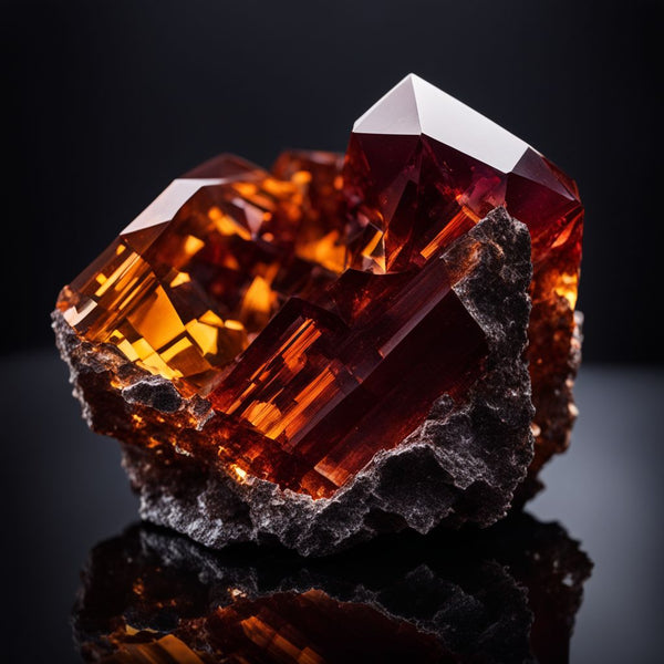 A rare and beautiful Painite crystal displayed against a dark background.