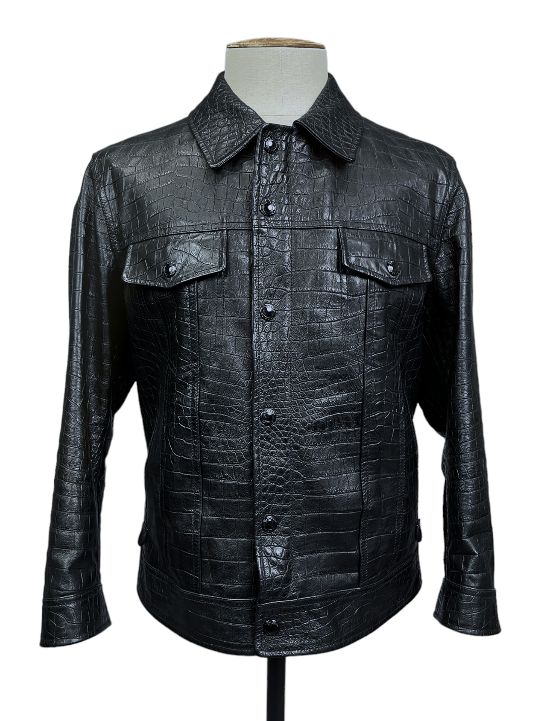 Tom Ford Black Crocodile Embossed Calfskin Leather Trucker Jacket 40R –  Genuine Design Luxury Consignment