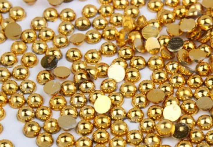 Shiny Gold Hematite Flat Back Half Round Pearls Non-Hotfix (Size Optio – I  Just Wanna Do Crafts