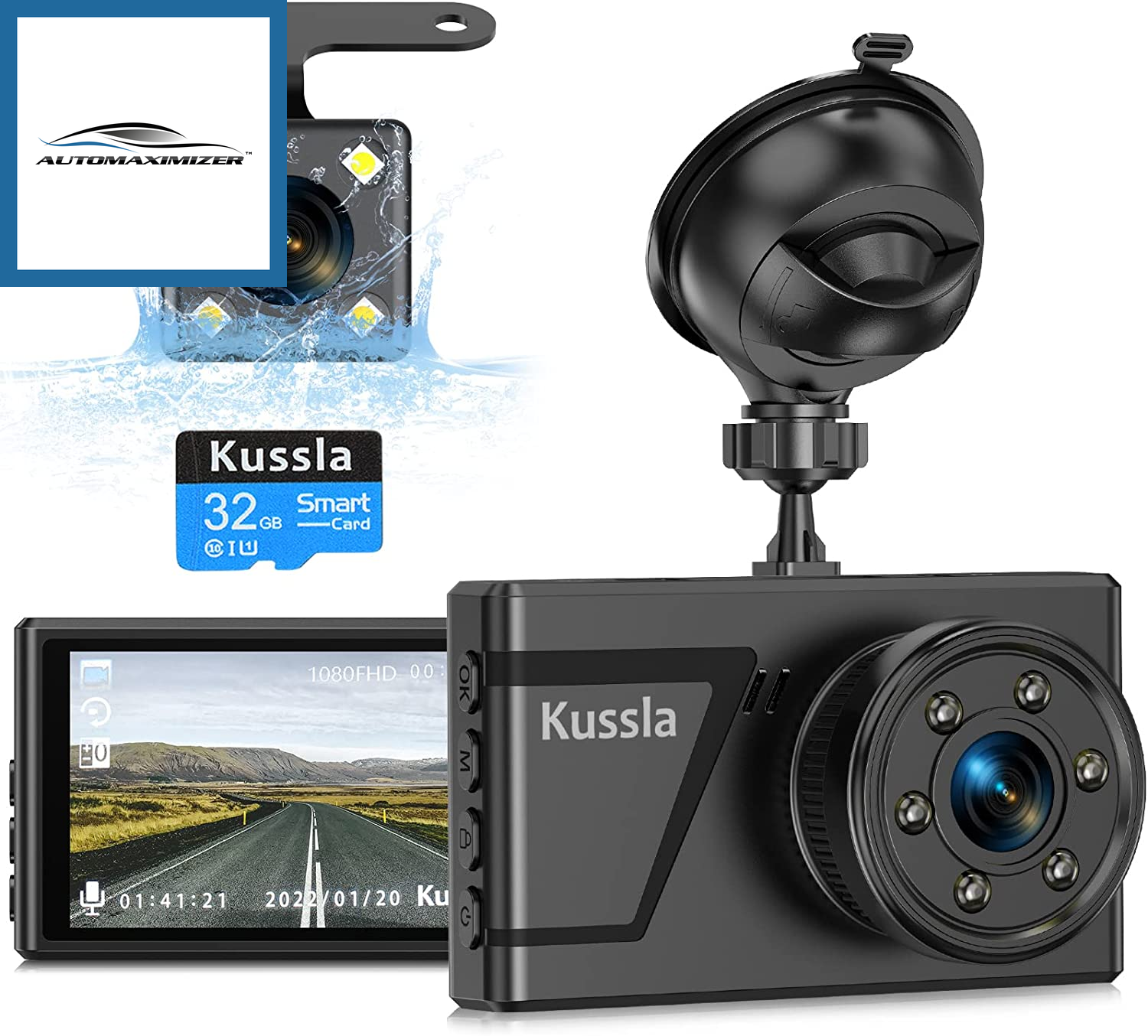 Dash Cam Front and Rear, Kussla FHD 1080P Pro Dash Cam with