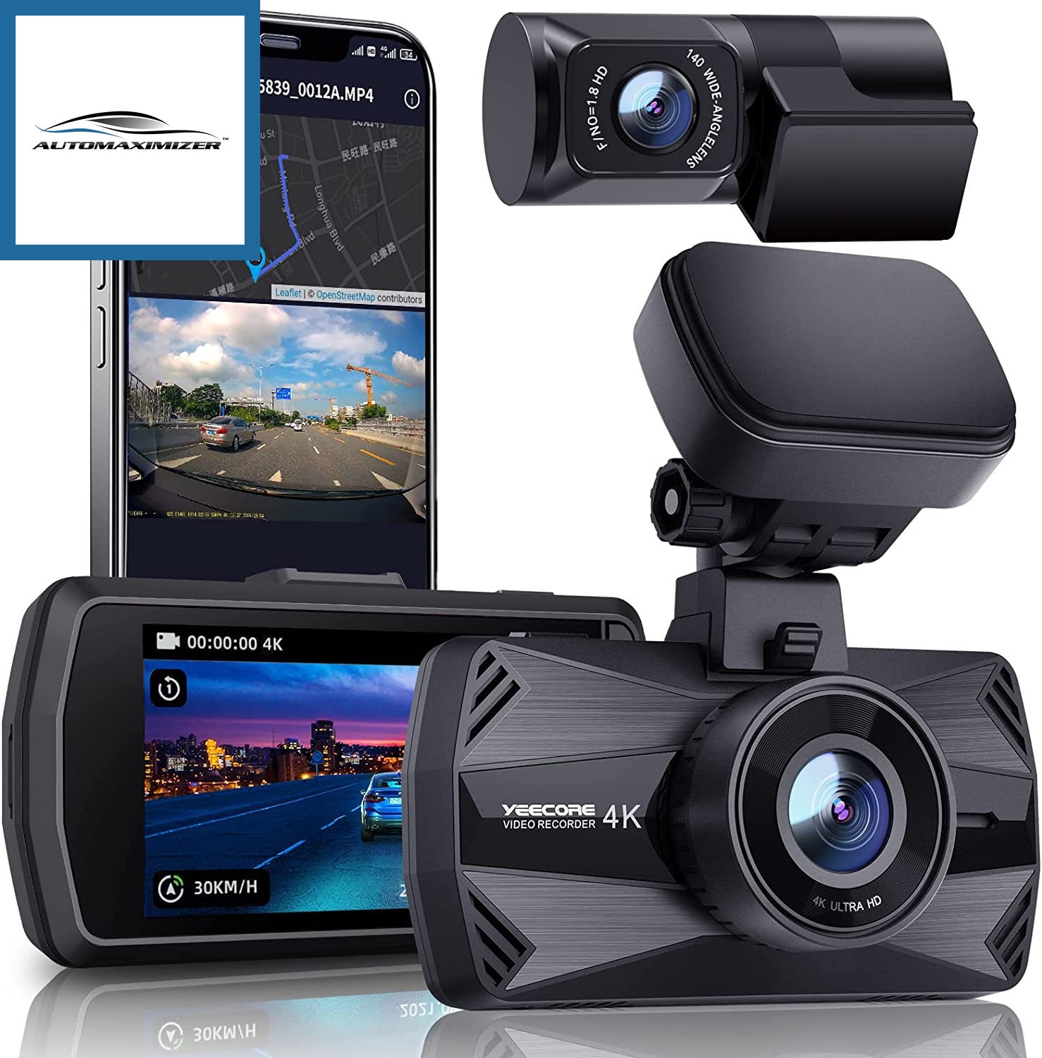 4K WiFi 2160P Dash Camera for Cars, Cam Front Recorder with App, 24 Hours  Parking Mode, G-Sensor, Night Vision, Loop Recording, Support 256GB Max