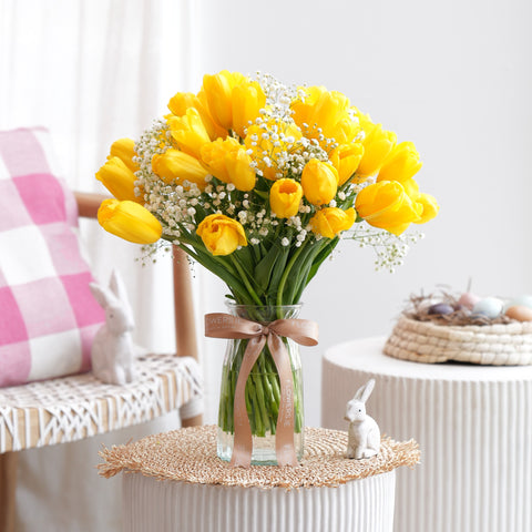 Easter Yellow Tulips in a Vase