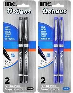 INC Optimus, 4 Felt Tip Fine Point Pens 2 Black/2 Blue - No Bleed Ink - L  D Novelties product image