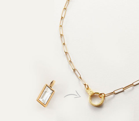 Gold AIR AND ANCHOR Paper Clip Cuff Keeper Necklace with Crystal Charm