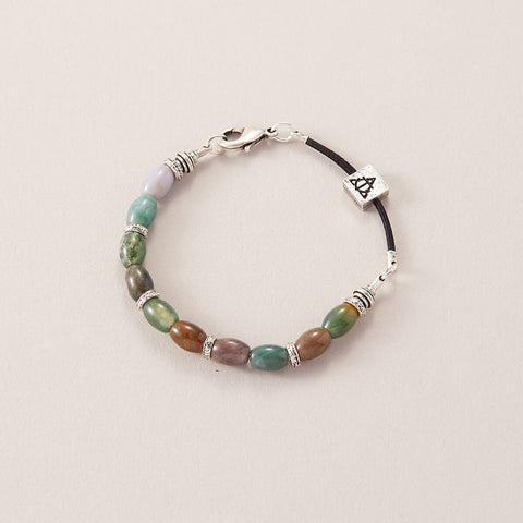 AIR AND ANCHOR Fancy Jasper Beaded Bracelet for Men with Silver Closure