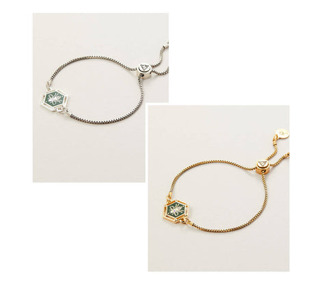 Shop AIR AND ANCHOR's Green Bee Charm Chain Bracelets in Silver and Gold