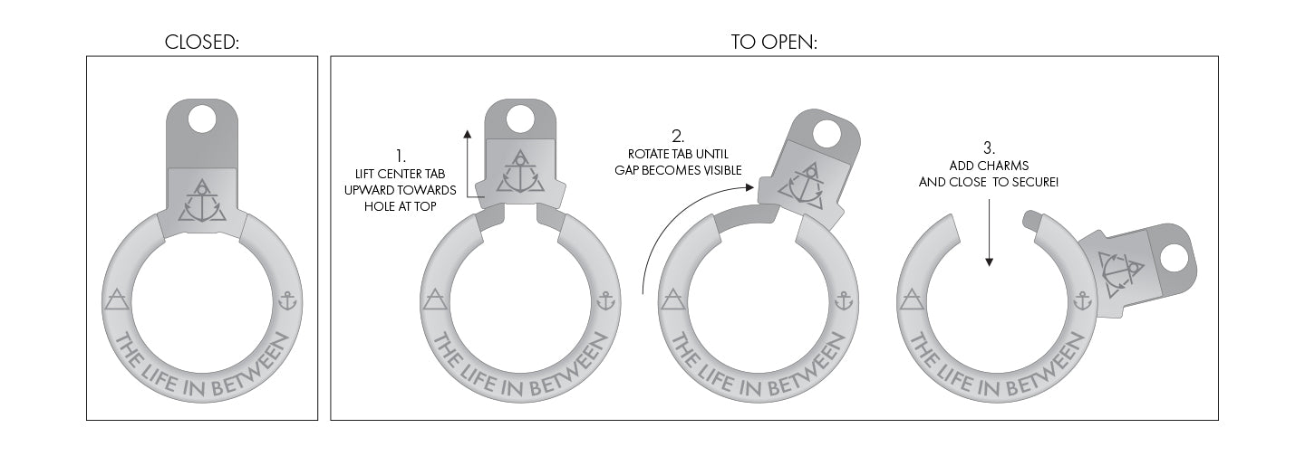 Diagram of how to open Air and Anchor's cuff keeper necklace