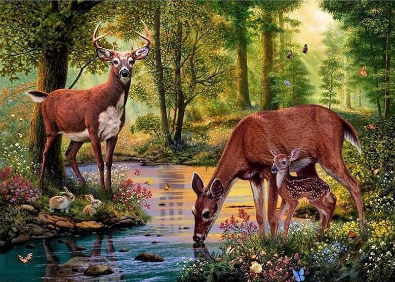 Deer Drinking Water Diamond Painting Kit (Full Drill) – VizuArts