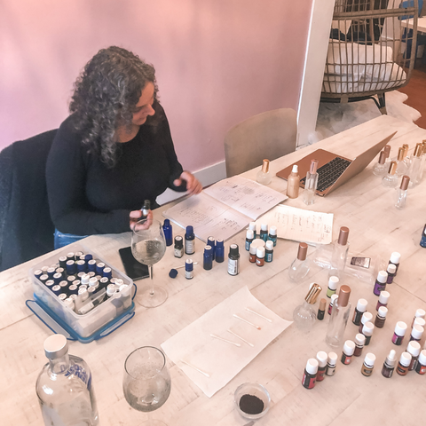 anna making perfume blends with essential oils 