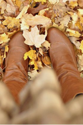 Brown boots crunching fall leaves