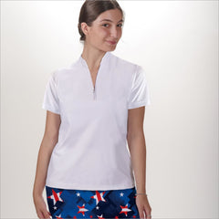 White Polo Quarter Zip Neck Top - Shirts & Tops