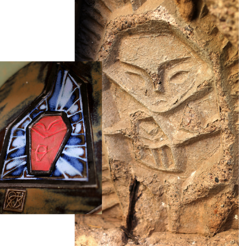 A woman carved into a silt-cast wall and tile