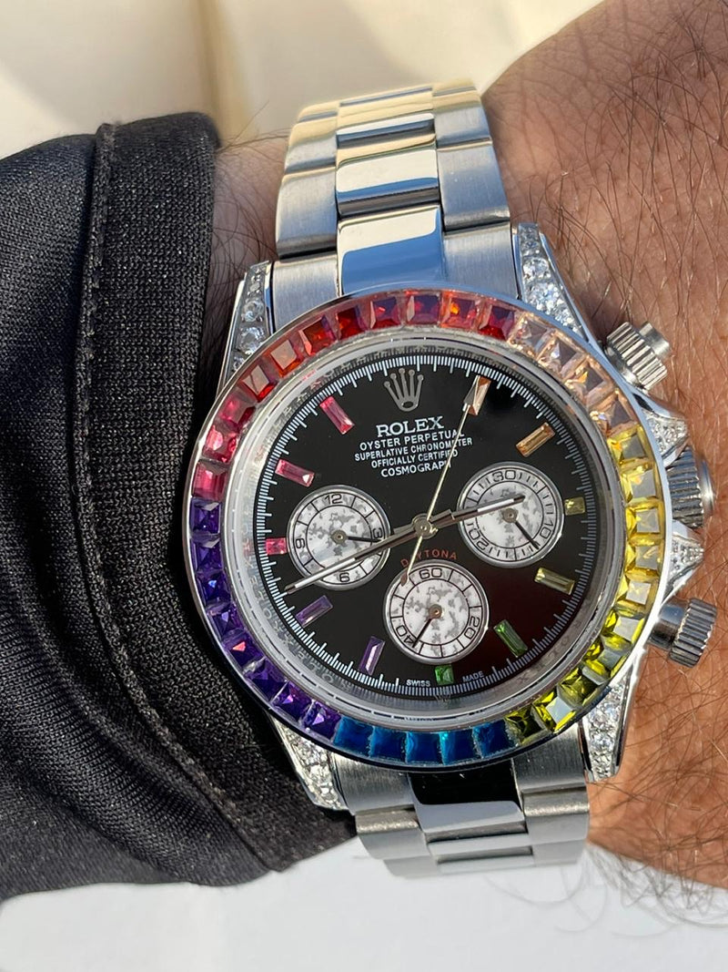 rolex iced out rainbow