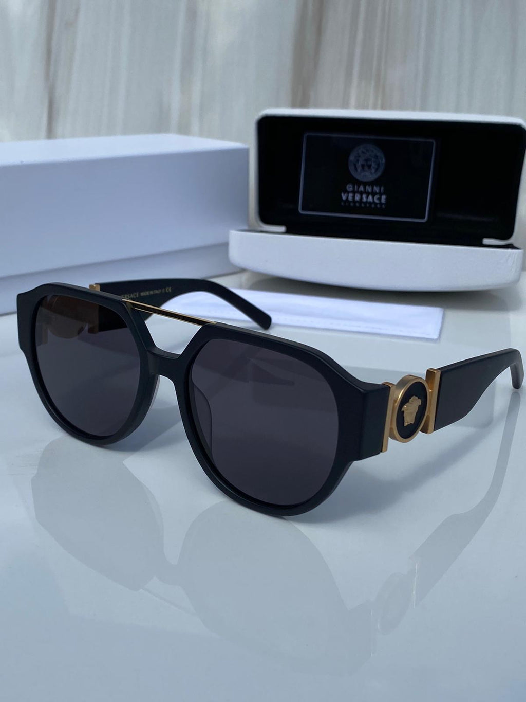 versace black round sunglasses