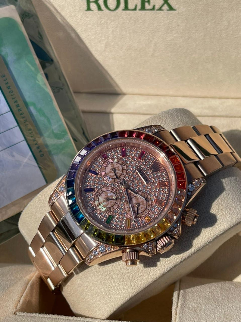 rolex daytona rainbow iced out