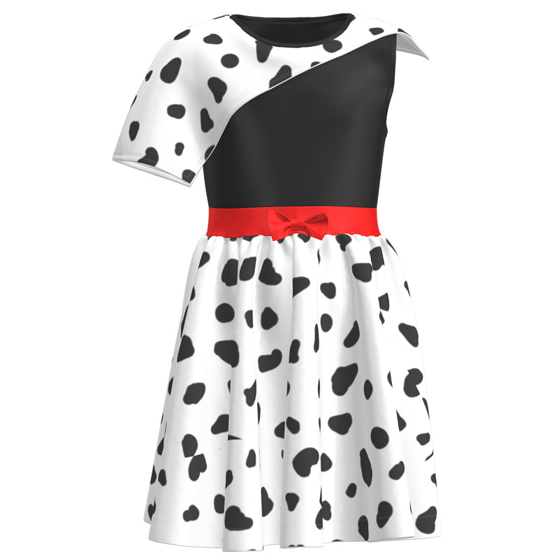 Kids Cruella Dress 2021 Cruella Dalmatian Dress Girls Halloween Cospla ...