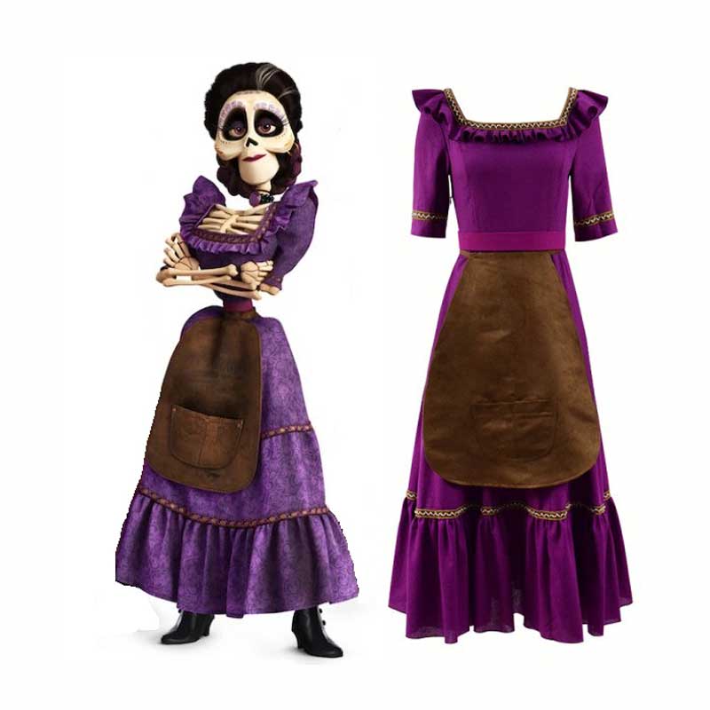 Coco 2017 Movie Mama Imelda Purple Dress Women Halloween Cosplay Costu ...